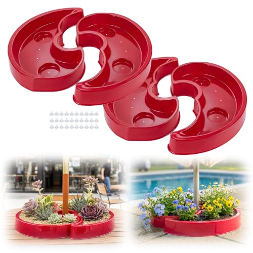 U0U 2 Pack Umbrella Planters for Patio Table Half Circle Planter with Umbrella Hole PET Post Planter Wrap Around for Outdoor Garden Patio Pable Umbrella (2 Red)
