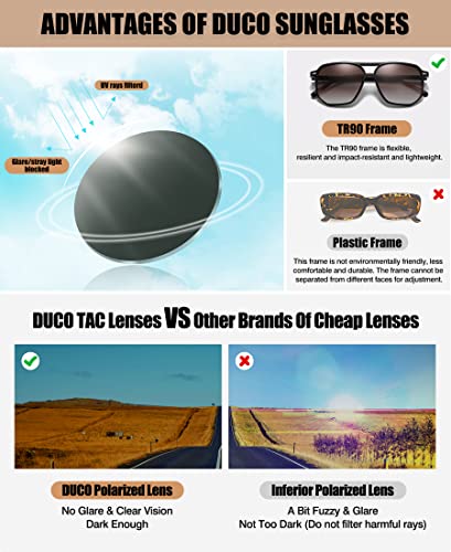 DUCO Retro Vintage Square Polarized Aviator Sunglasses Womens Mens Double Bridge Sun Glasses DC30014