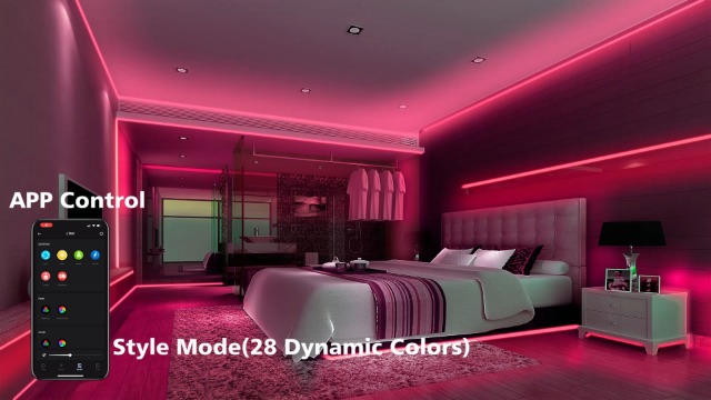 Image of 100ft Led Strip Lights,Long Smart Led Light Strips Music Sync 5050 RGB Color Changing Rope Lights,Bluetooth APP /IR Remote /Switch Box Control Led Lights for Bedroom,Home Decoration,Party,Festival