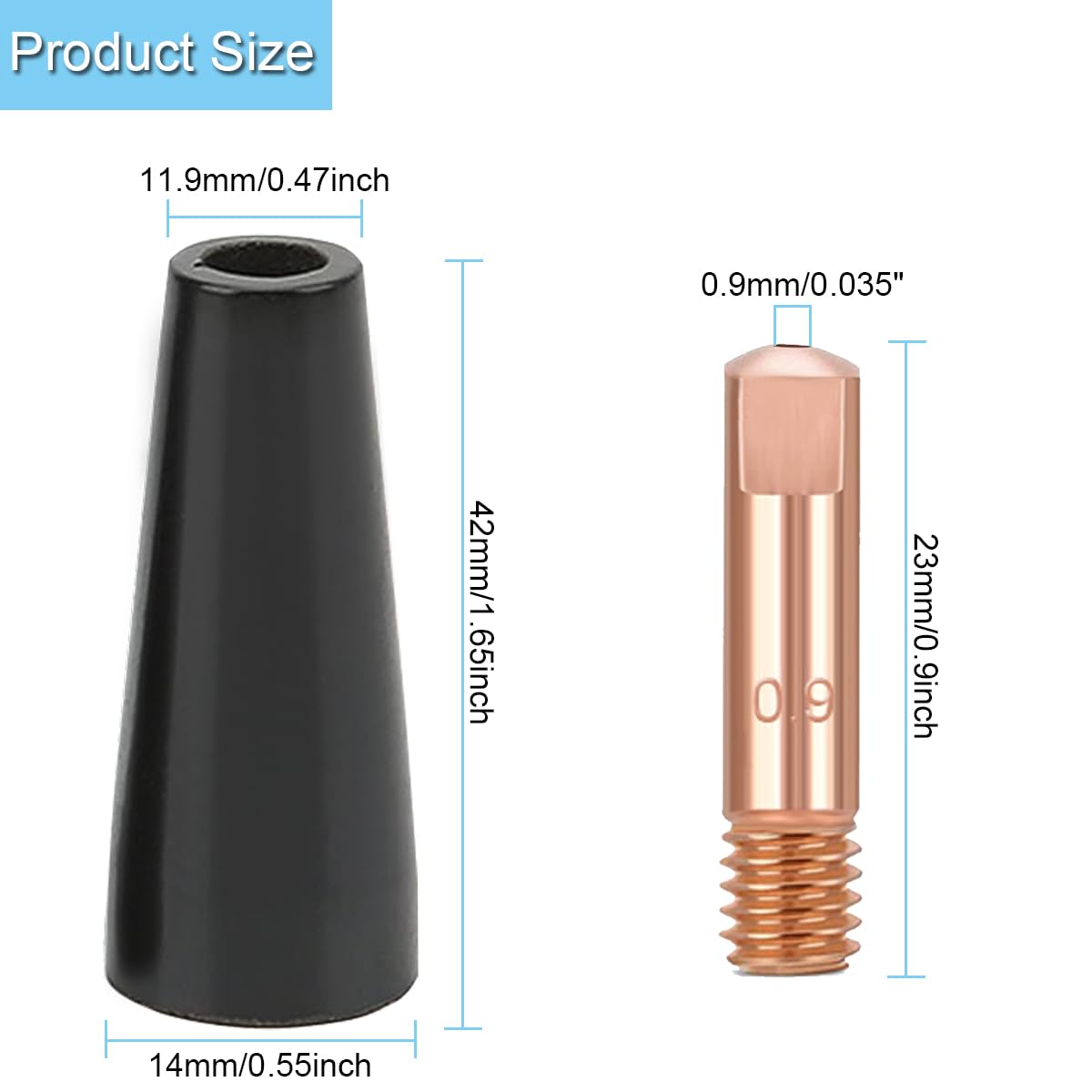 14AK 15AK Flux Core Kit ugelli senza gas, punta di contatto per saldatura MIG 0,9 mm 0,035 '' M6, per torce di saldatura per accessori per saldatori MIG MAG 15AK 14AK MB15 (14 pezzi)
