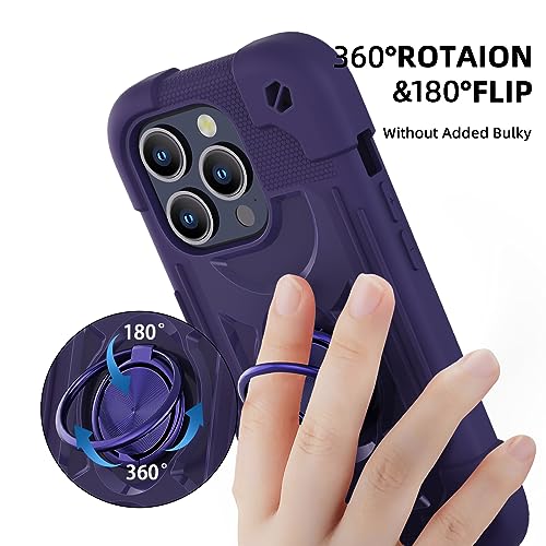 Image of MARKILL Compatible with iPhone with Built-in 360Rotating Ring Stand, Military Grade Drop Protection Full Body Rugged Heavy Duty Case Durable Cover (Deep Purple, iPhone 15 Pro Max 6.7 inch)