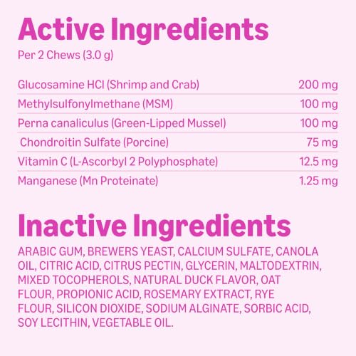 Image of Amazon Basics Dog Hip & Joint Daily Supplement Chews with Glucosamine, MSM, and Vitamin C, Duck Flavored, 60 Count, Packaging May Vary