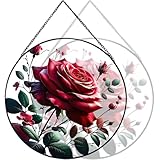RIVEENY Red Rose Stained Glass Window Hanging,8' Valentines Day Rose Gifts for Wife Girlfriend,Birthday Gift for Women, for Mom Grandma Aunt Sister