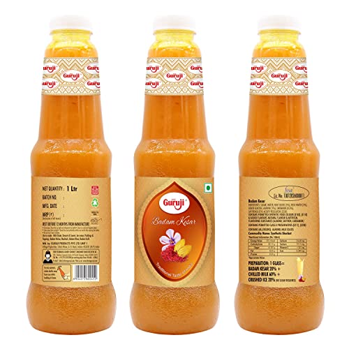 Image of Shree Guruji Badam Kesar 1litr+Rose1litr Dry Fruit Sherbet Instant Refreshing Drink for Summer Special (Combo Pack)