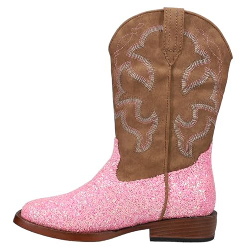 ROPER Kids Girls Glitter Square Toe Pull On Casual Boots Mid Calf - Pink3