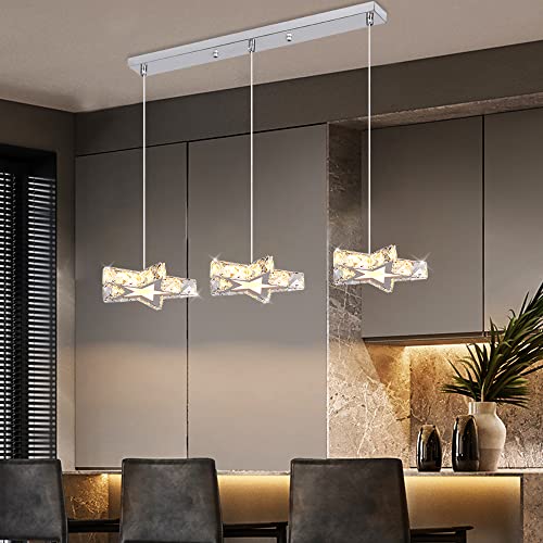 Kaniker Moderner Kristall Kronleuchter 3-Licht LED Deckenleuchte Höhenverstellbare Pendelleuchte Edelstahl-Leuchte für Küche, Wohnzimmer, Schlafzimmer, Esszimmer, Bar Cover