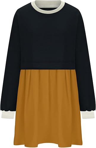 Miniatura 6 de SIUMOPA Women's Patchwork Dress Fashion Smocked Bottom Tiered Ruffle Dresses Fashion Color Block Lightweight Fall Dress