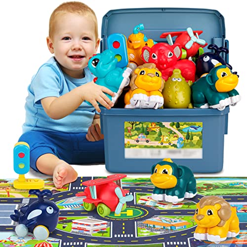 Image of ALASOU 9 Sets Animal Car Toys with Playmat/Storage Box|Baby Toys 12-18 Months|Toys for 1 2 3 Year Old Boy|1st Birthday Gifts for Infant Toddlers