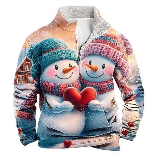 Jersey de Navidad para hombre, divertido reno, muñeco de nieve, impresión 3D, sudadera navideña para hombre con cremallera 1/4, suéter de forro polar, suéter navideño, T rojo., XL