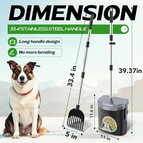 Image of UPSKY 33.4 inch Dog Pooper Scooper Swivel Bin & Rake Kit with 100 Waste Bags