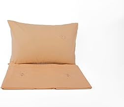 طقم مطرز 5 قطع من هوم اوف لينين - 1 ملاءة مسطحة مطرزة 240 سم × 260 + 2 كيس مخدة 50 70 + سادة كبير جدا 160 45 - لون خوخي - موديل 35 كتان