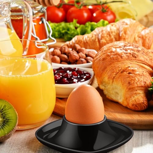 Flexzion Eierbecher für weich gekochte Eier - 6er Set Keramik Eierhalter - Stapelbare Eierkoddler Becher mit Boden zum Servieren, Frühstück, Brunch - Küchentisch Dekor, Schwarz – Bild 6
