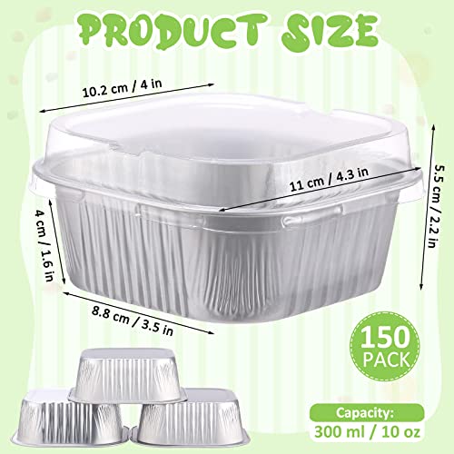 150 Pieces 10 Oz Aluminum Foil Baking Cups With Lids Square Baking Cups Disposable Baking Cake Pan Cupcake Cups For Food Brownie Pudding Desserts Baking Kitchen, Freezer-Safe (Silver) #TOP1