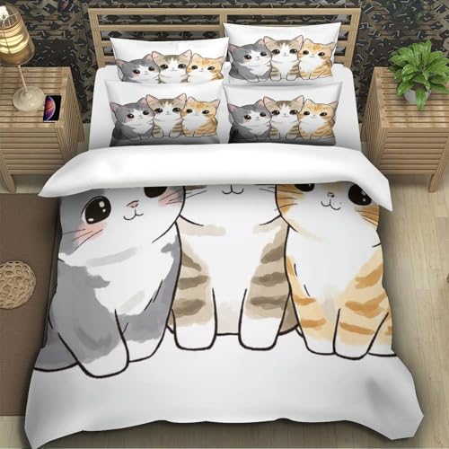 Housse de couette chats microfibre inaltérable parure grand lit lavable