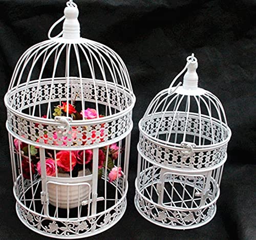 Crysdaralovebi Cage à oiseaux en fer - Décoration de mariage - Décoration de cage à oiseaux - Cadre à suspendre - Blanc - 14 x 25 cm