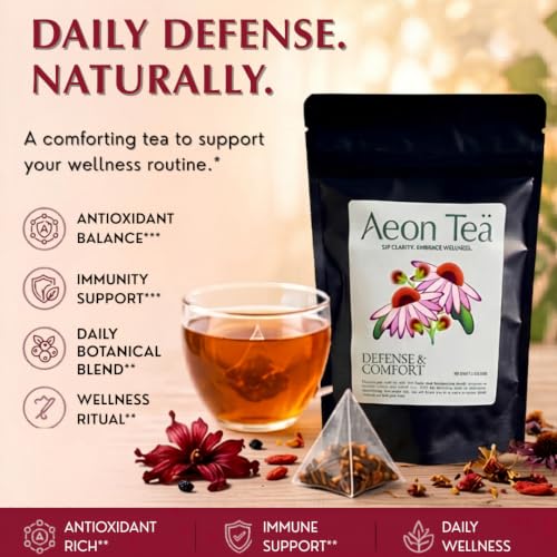 Aeon Teä Defense & Comfort Organic Elderberry Echinacea Wellness Tea – Premium Soothing Botanical Blend with Goji Berries & Green Tea | Supports Natural Seasonal Defenses & Everyday Comfort | 20 Eco-Friendly Individually Wrapped Bags — view 5