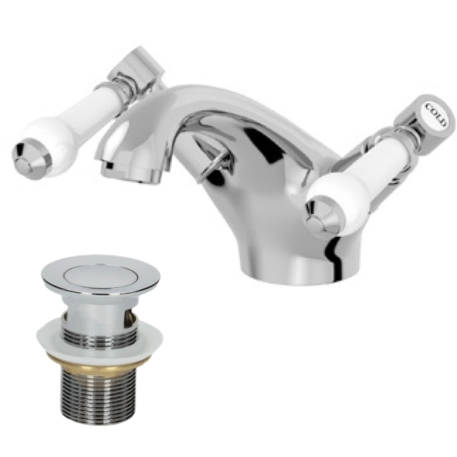 Architeckt® Winchester Bathroom Cloakroom Basin Sink Mixer Tap and Waste Set Traditional Mono Round Twin Lever Handle Faucet for Sinks, Chrome