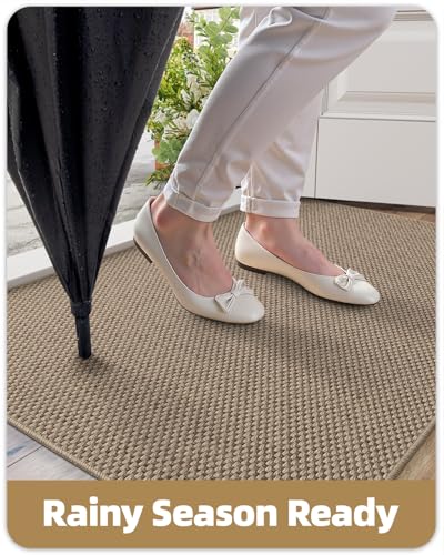 Tapis pour interieur entree et couloir lavable couleur beige fonce - 8