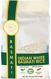 Extra Long Indian Premium White Basmati Rice, 40 Pound (18.14 Kilo) Non Woven Cloth Bag - Naturally Aromatic, Aged, Flavorful, Slender, Non Sticky Grains - 400+ Servings