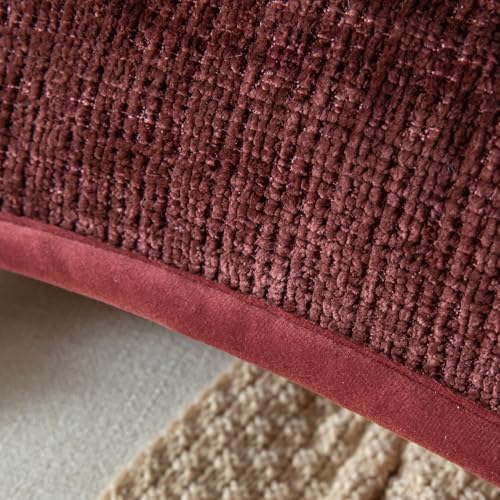 YAERTUN Pack of 2 Chenille Textured Decorative Throw Pillow Covers Accent Solid Cushion Cover Soft Cozy Pillow Case with Velvet Back for Couch Sofa Bed Living Room 24x24 Inch Burgundy by YAERTUN - Image 3