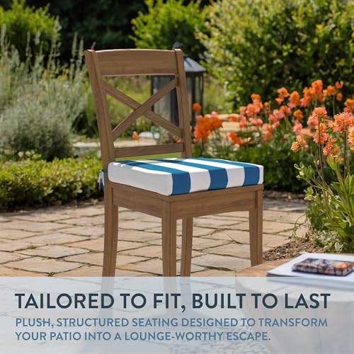 California Umbrella Outdoor Replacement Patio Chair Pad Set of 2, 18 x 18 Inch, Premium Outdoor Memory Foam, Fade Resistant, Sunbrella Fabric, Fabric Ties, Cabana Regatta - Image 2