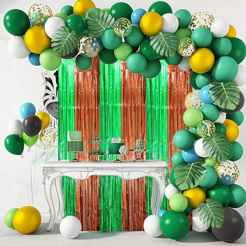 Image of Voircoloria 2 Pack Football Party Decorations, Green and Brown Foil Fringe Backdrop Curtains, Tinsel Streamers, Door Shimmer for Super Bowl or Birthday Party