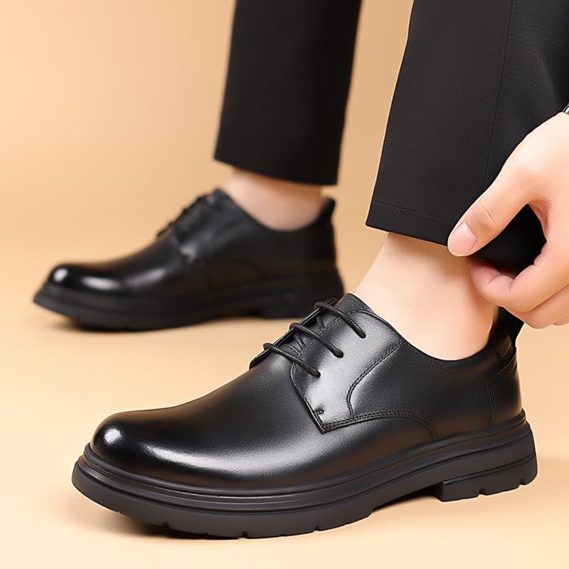 Men's Business Leather Shoes Anti-Slip Wear-resistantComfortable Rubber Soft Sole Shoes Men Office Work Wedding Oxford Lace Up Shoes3