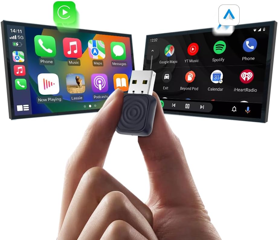 CarlinKit Adaptateur sans fil CarPlay et Android Auto MINI-Ultra, adaptateur sans fil 2 en 1 convertit CarPlay/Android Auto en sans fil, design mini bâton, mise à niveau OTA