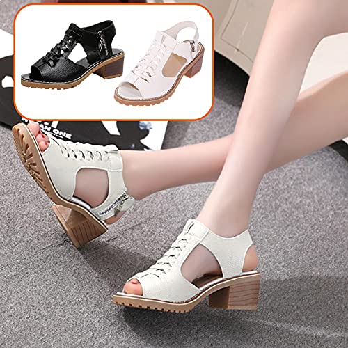 Pbnbp Summer Womens Heeled Sandals Casual Fashion Low Chunky Block Heel Backstrap Sandals Cross Strap Side Zip Cut Out Dressy Sandalias Trendy Peep Toe Beach Shoes thumb #6