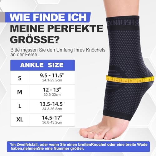 2 Stück Sprunggelenkbandage, Professionelle Knöchelbandage für Damen/Männer Kompressionssocken Fußbandage für Plantarfasziitis, Arthritis, Verstauchte Knöchel, Achillessehne, Gelenkschmerzen, Sport