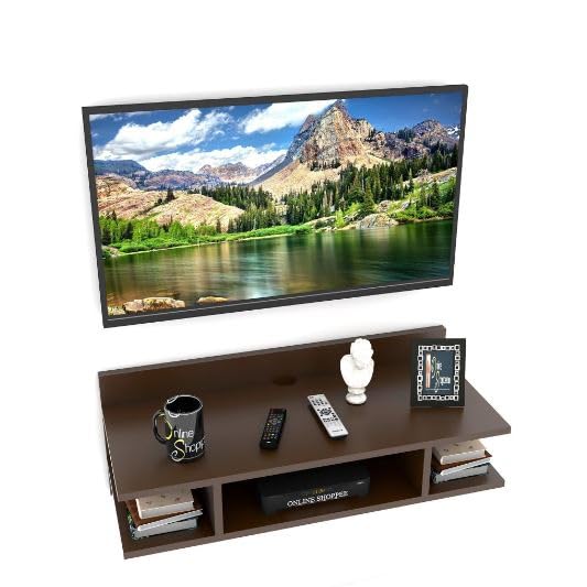 Image of Engineered Wood Set Top Box Stand | Wall Mounted TV Unit Shelf for Router, WiFi, DVD, Gaming Console | Sturdy & Space Saving TV Accessory Organizer (Brown, 50 x 20 x 15 cm) (Brown)