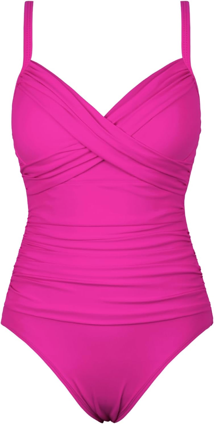 Firpearl Women's Underwire One Piece Swimsuits Push Up Supportive Bathing Suit Criss Cross Ruched Tummy Control Swimwear