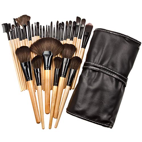 32pcs Nylon Wool Bristle Wooden Handle Professional Cosmetic Brush Set, Premium Foundation Brush Blending Face Powder Blush Concealers Eye Shadows Make Up Brushes - Premium Quality