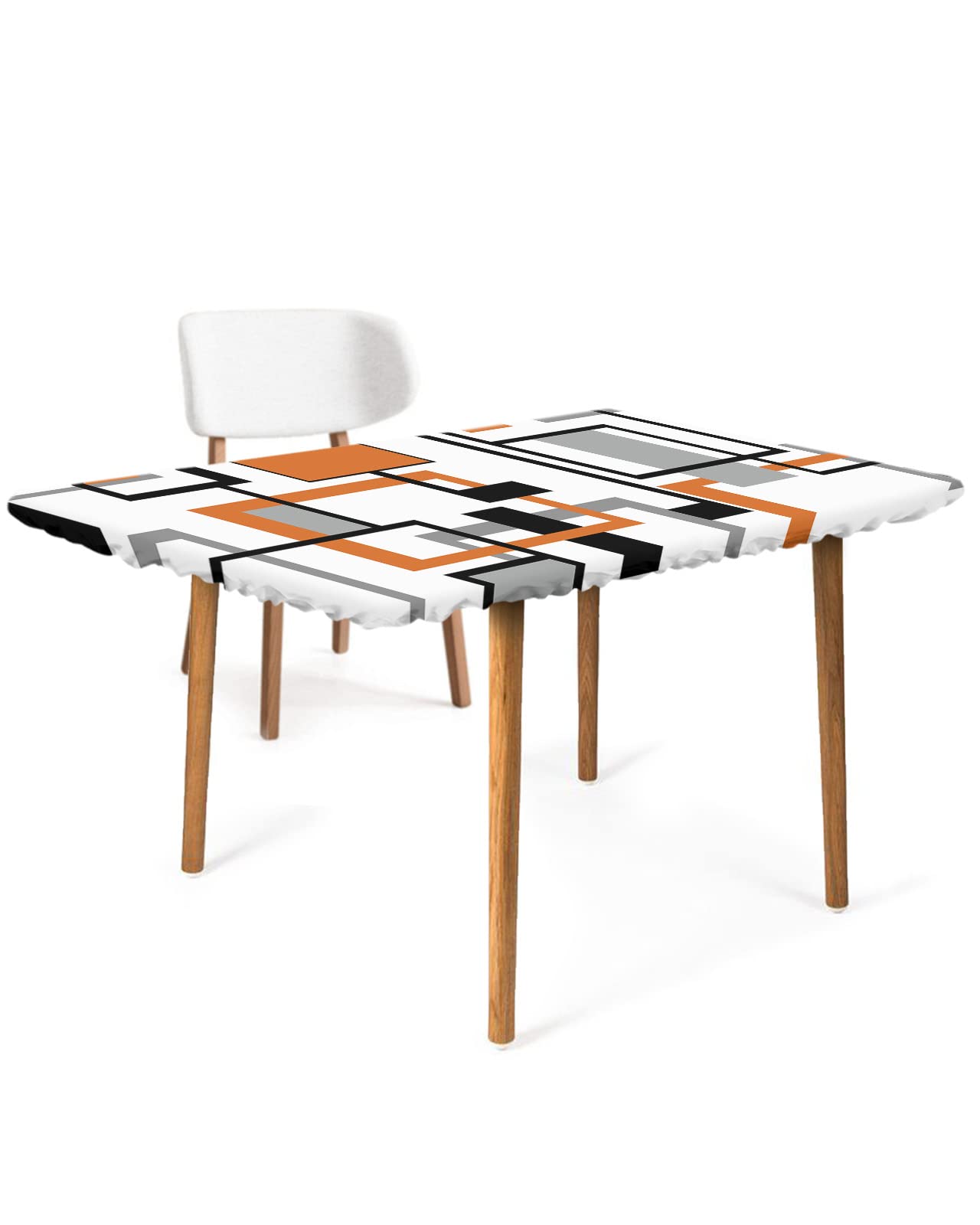 Middle Ages Tablecloth for Folding Table -Fitted Rectangle Table Cloth Plastic Table Cover Camping Table Cloth for Patio Picnic Christmas Party 32x72inch, Orange and Gray Abstract Retro Art Pattern