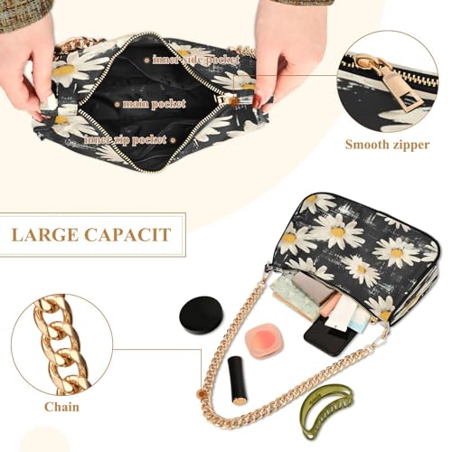 Image of Shoulder Bags for Women Flower Floral Hobo Tote Handbag Small Clutch Purse with Zipper Closure