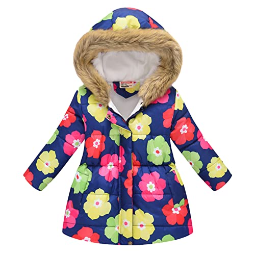 KAGAYD Kids Boys Girls Puffer Packable Jacket Lightweight Floral Prints Zip Hooded Kids Zip-up Long (Green, 4-5 Years)