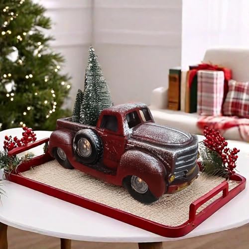 Coche de decoración navideña rojo retro de resina para mesa 5