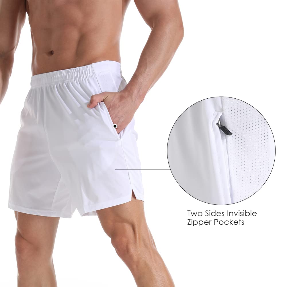 Pantalones cortos deportivos para correr para hombre, ligeros, de secado rápido, con bolsillos con cremallera
