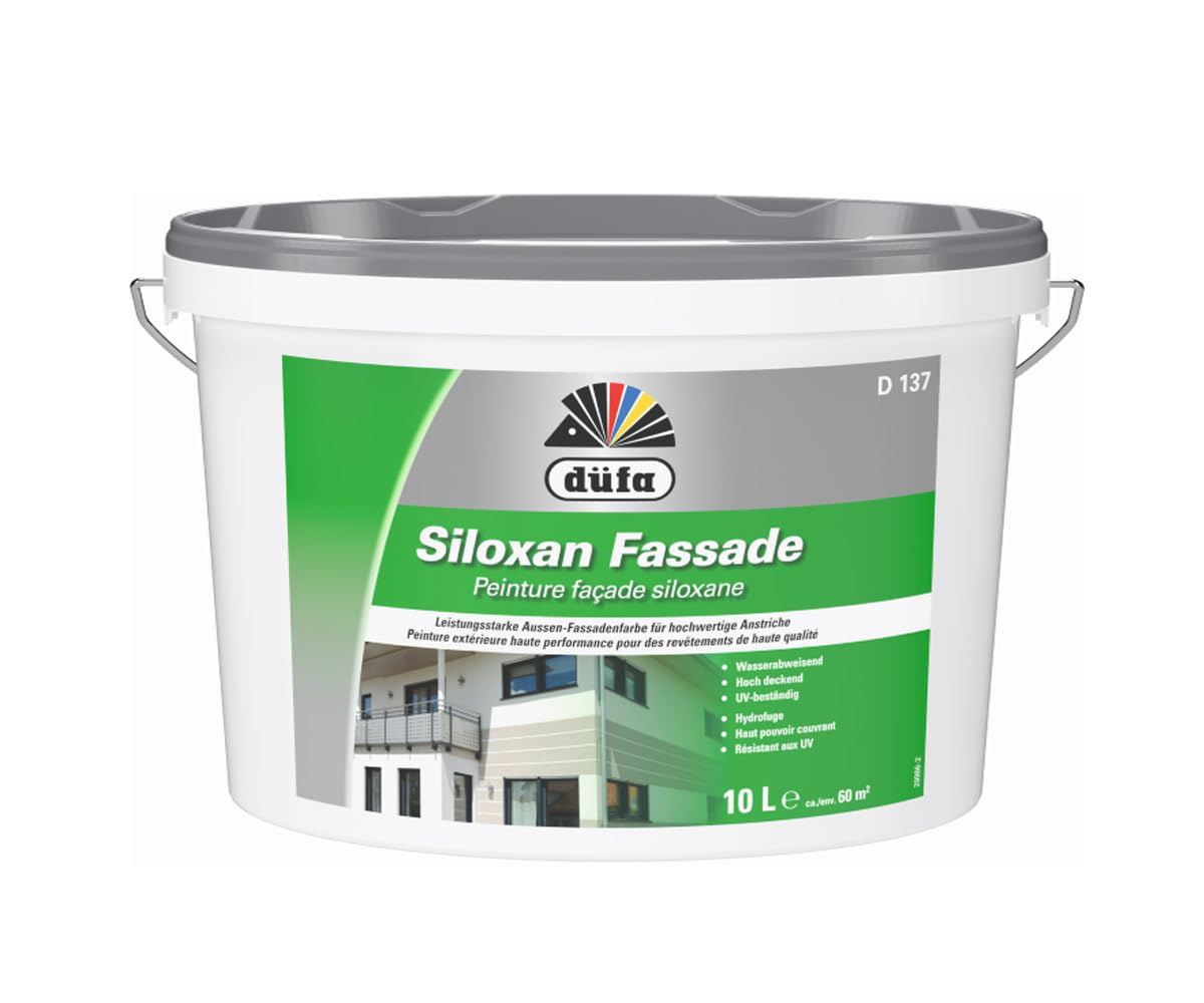 düfa D137 Siloxan Fassadenfarbe Weiß 2,5 Liter | Hoch deckende Fassadenfarbe matt | Wasserabweisend & diffusionsoffen | UV- & witterungsbeständig | Für Putz, Beton & Mauerwerk