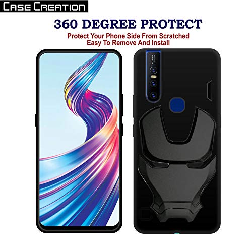 Image of COVERLY Official 3D Touch Feel Trending Avengers Logo Mask Soft Rugged Grip Silicone Iron Man Super Power Cartoon Movie Engraved Silicone Matte Back Cover for Vivo V15 (2019) -HD Black Avenger