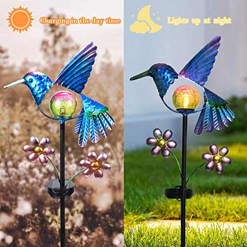 Afirst Solar Garden Stake Lights - Outdoor Waterproof Decorative Solar Lights, Hummingbird Led Warm Crackled Glass Globe Lights For Walkway, Pathway, Yard, Lawn #TOP3