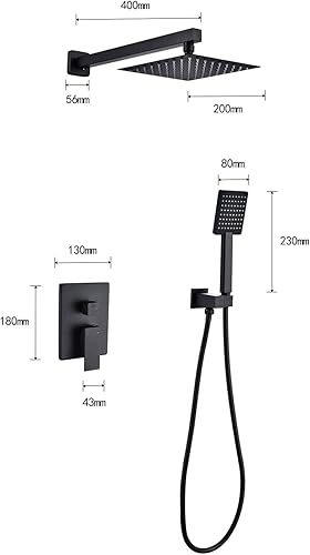 Miniatura 3 de LFGUD Juego de grifo de ducha de lluvia para baño, color negro mate, cabezal cuadrado de 8 pulgadas con kit de cabezal de ducha de mano, válvula de