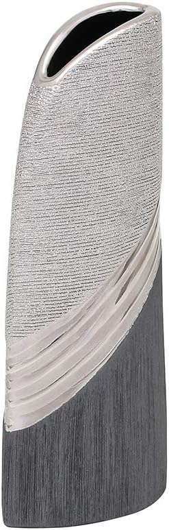 Dekohelden24 Elegant Modern Decorative Designer Ceramic Vase in Silver Grey High, Silver Grey, 25 cm