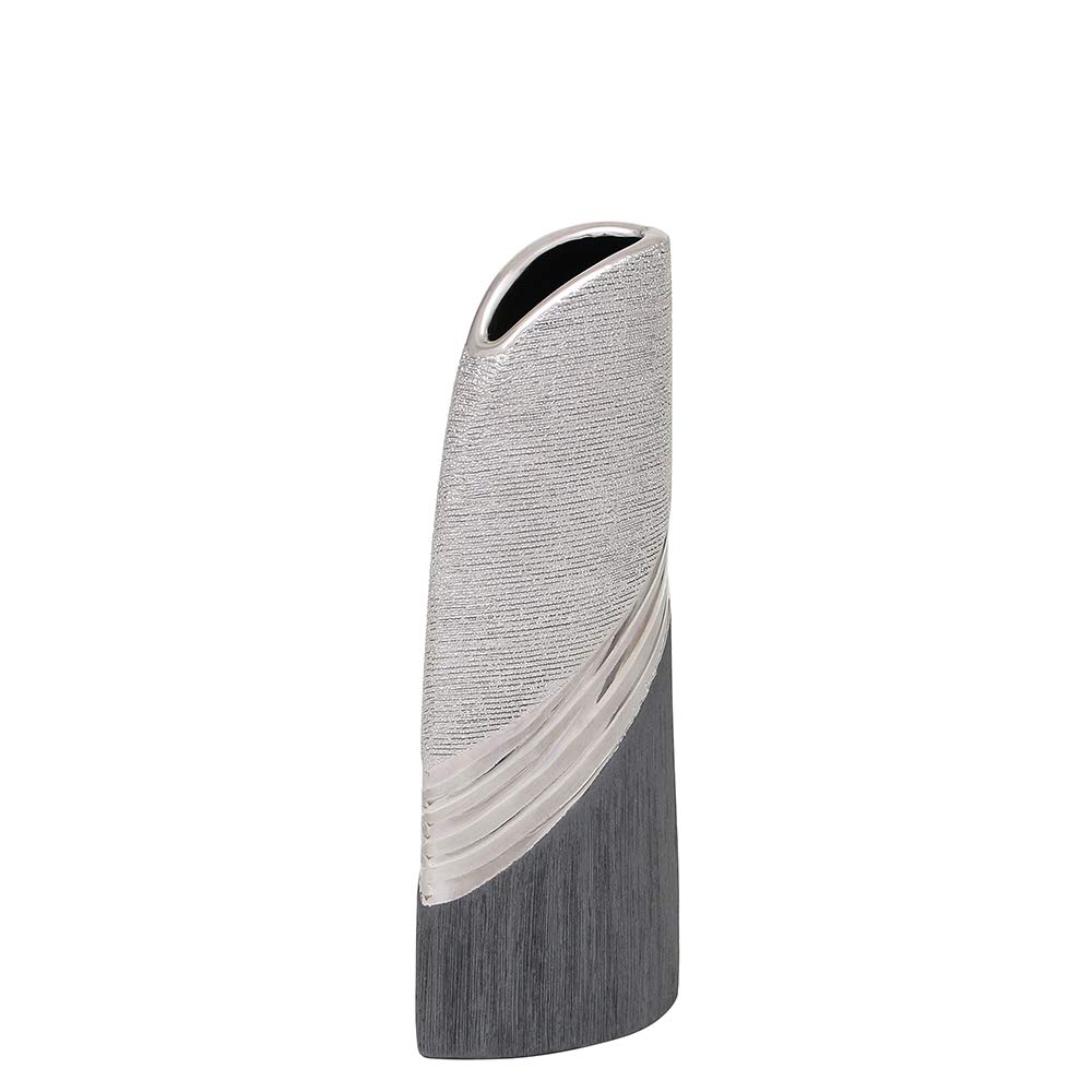 Dekohelden24 Grey Elegant Modern Decorative Designer Ceramic Vase In Silver High, Silver 25 Cm
