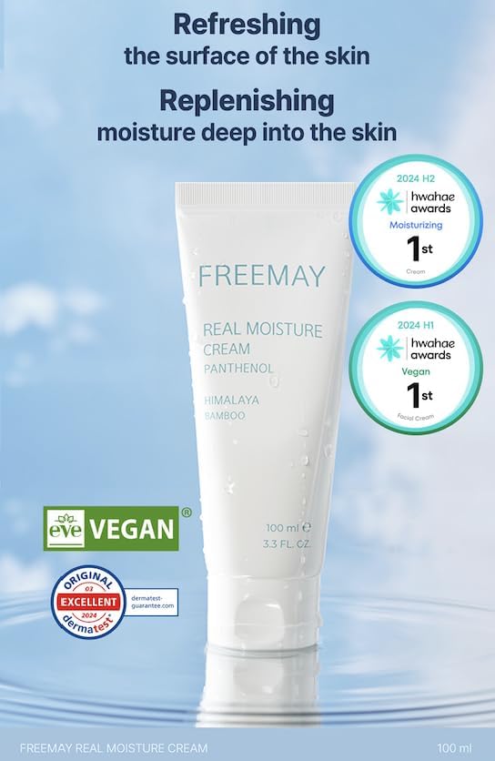 freemay Real Moisture Cream Set (100ml + 30ml), Korean Face Moisturizer for Hydration & Soothing, Vegan, Lightweight, Sensitive Skin Friendly - Image 2