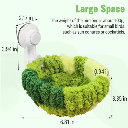 Image of kathson kathon Window Bird Bed with Suction Cup, Winter Warm Bird Plush Nest Parrot Sleeping Bed for Budgie Lovebird Conure Quaker (Diameter 6.7in, Green)