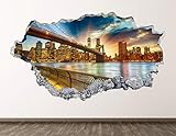 New York City Wall Decal Art Decor 3D Smashed Bridge Landscape Sticker Poster Kids Room Mural Custom Gift BL631 (70'W x 40'H)