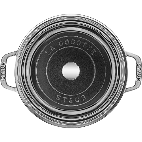 Image of Staub Cast Iron 4-qt Round Cocotte with Glass Lid - Graphite Grey