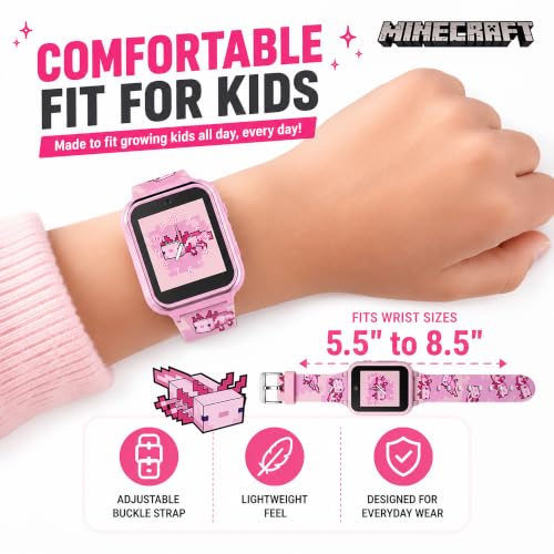 Reloj inteligente Minecraft para niños con diseño de ajolote rosa y cámara 5