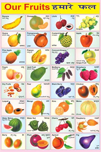 100yellow Paper Fruits Name Poster Multicolour Modern Medium Amazon In Home Kitchen